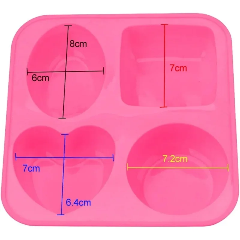 Silicone Mold 4-cavity Silicone Soap Mold, Round Oval Heart-shaped Square Handmade Soap Making, Portable DIY Process, Convenient