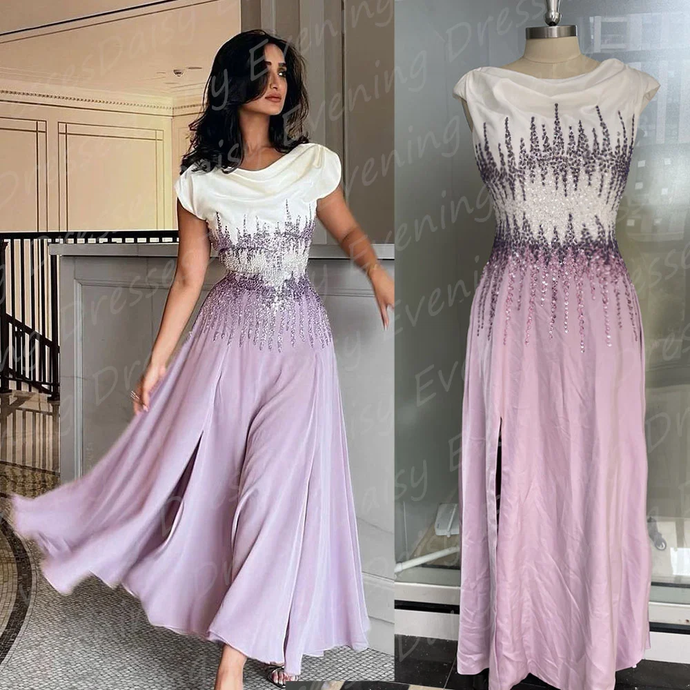 Saudi Arabia Elegant Evening Dress A Line Square Neckline Purple Beadings Lace up Prom Dress For Women Party Wedding Custom Made
