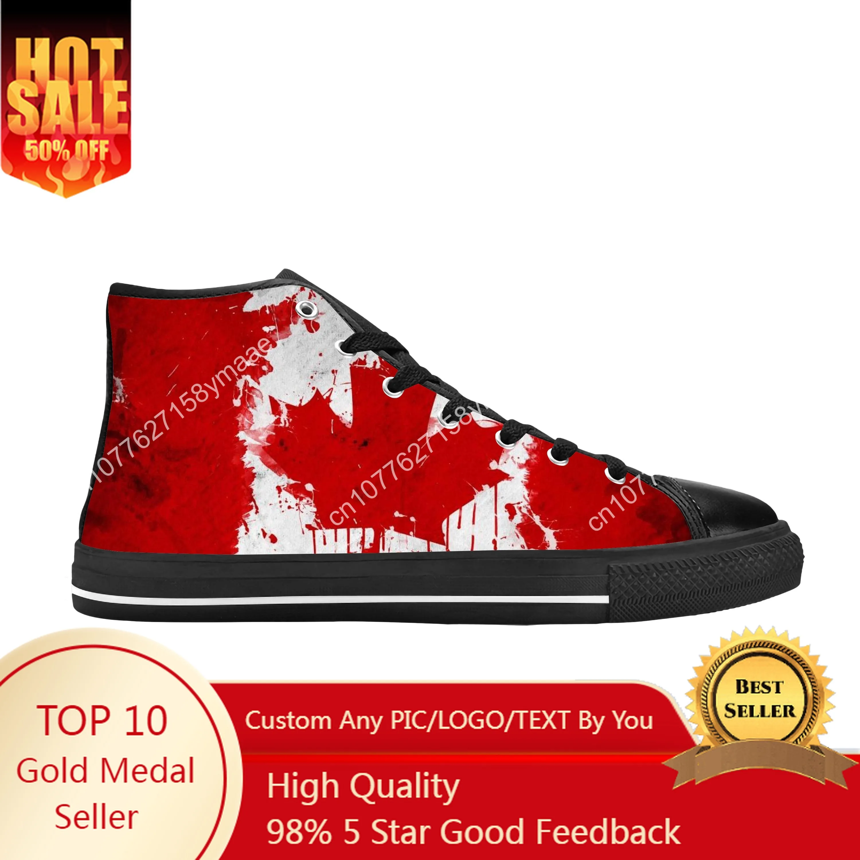 

Canada Canadian Flag Patriotic Pride Cool Fashion Casual Cloth Shoes High Top Comfortable Breathable 3D Print Men Women Sneakers