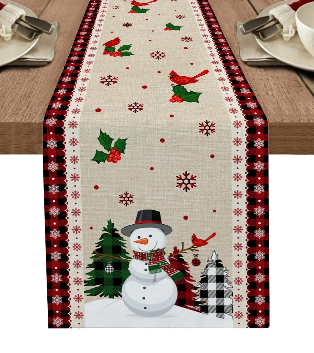 Merry Christmas Tree Ball Linen Table Runners Holiday Party Decor Reusable Dining Wedding Navidad Decorations 6