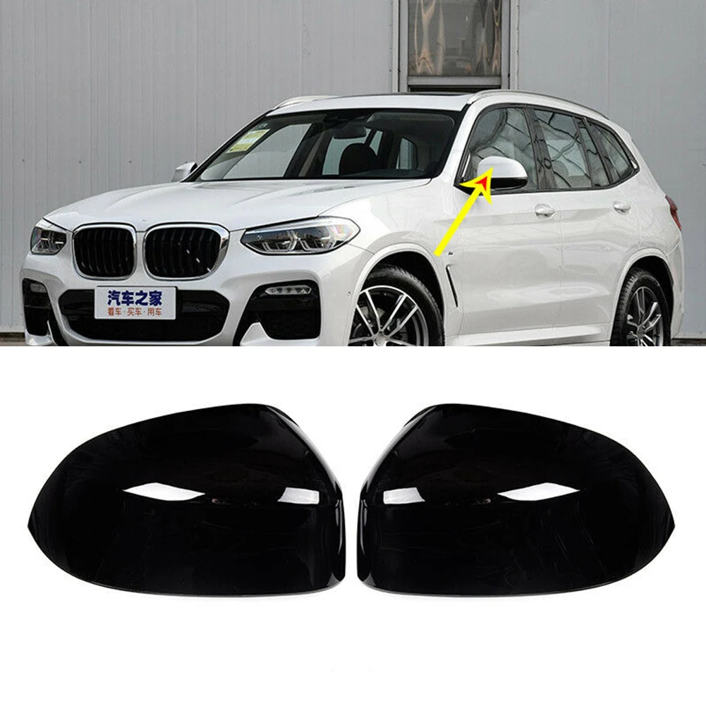 Car Rear View Mirror Cap Cover 1Pair Left+Right For BMW X3 G01 X4 G02 ABS Plastic Glossy Black