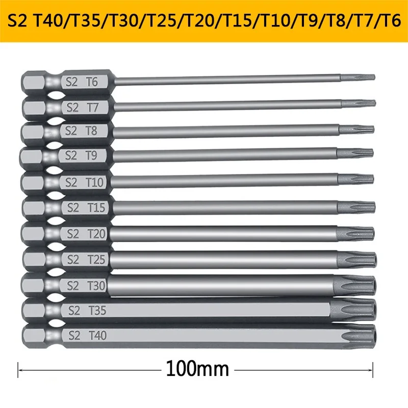11 Pcs 75/100mm 변조 방지 보안 드릴 마그네틱 비트 세트 Torx 스크루 드라이버 플랫 헤드 1/4 육각 비트 드라이버 F1FC 고품질