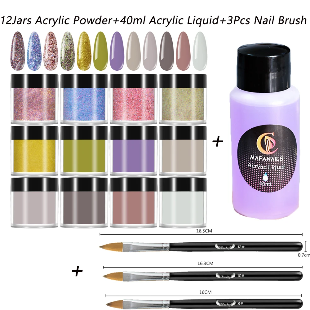 

15Pcs/Set Nail Acrylic Powder Kit-12Colors Acrylic Dipping Powder+ 40ml Monomer Liquid+3Pcs Brush Pen For Nail Extension Carving