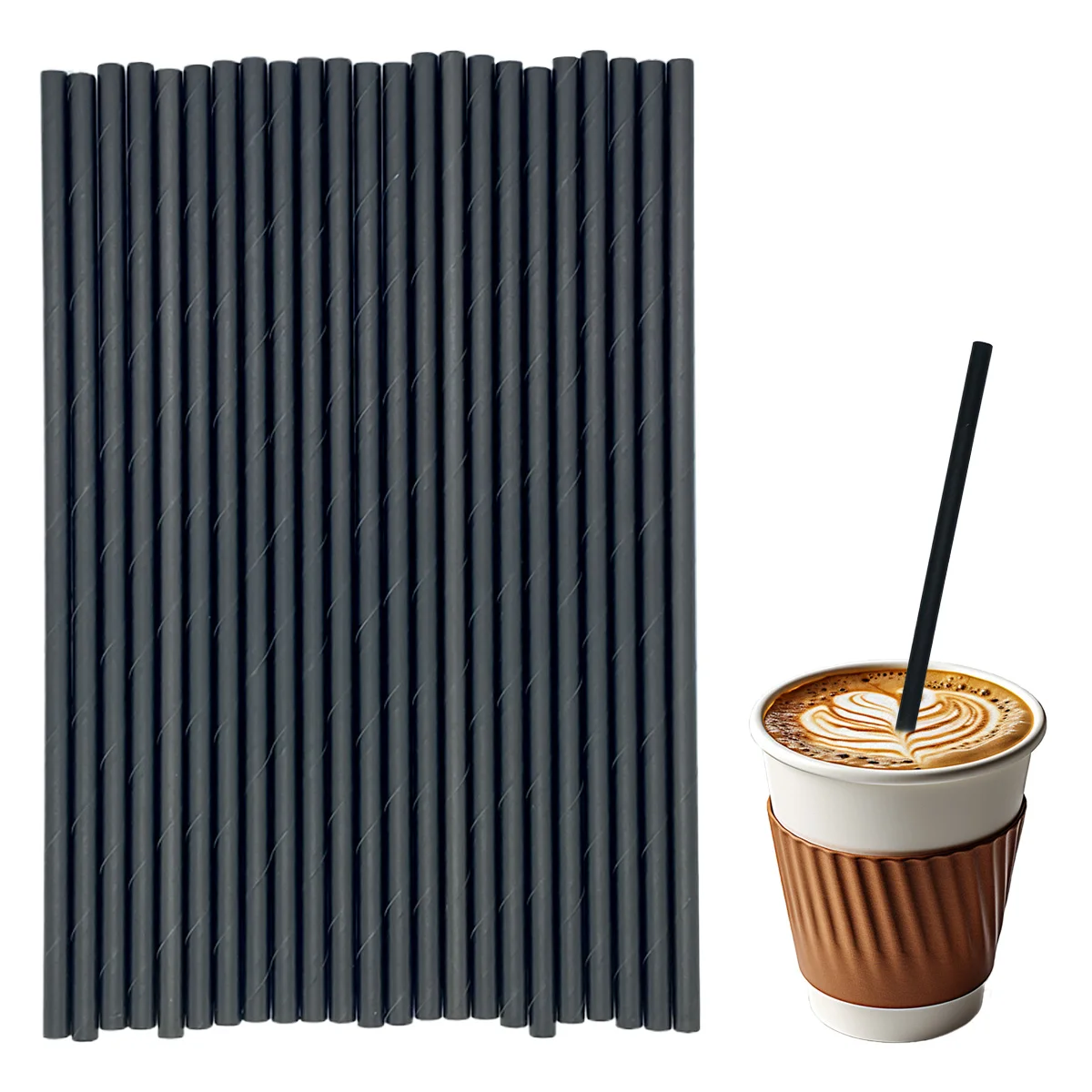 100PCS Paper Straws Biodegradable Black Paper Straws Be Used For Drinking/Decoration At Birthday/Anniversary/Wedding/Holiday