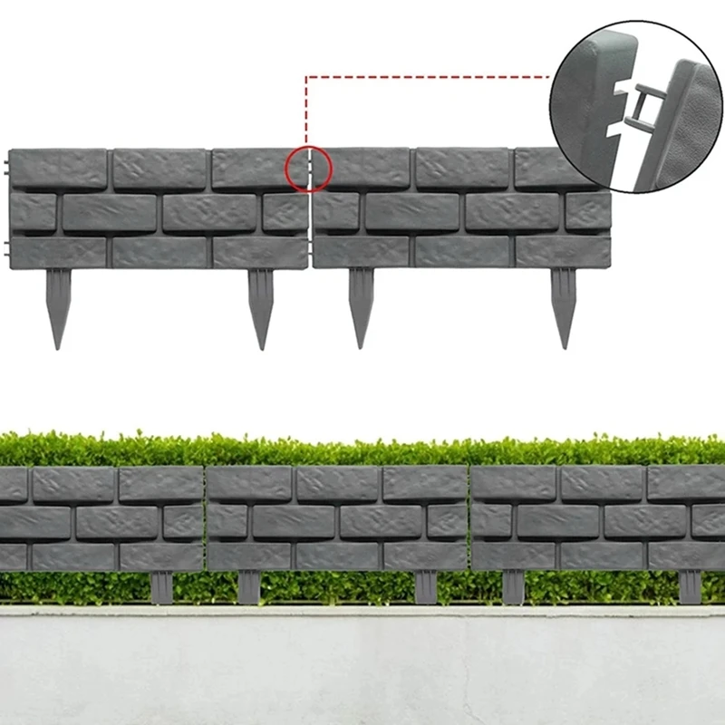 

8PCS Plastic Brick Splicing Garden Edging Fence For Lawn Yard Grass Edge Skirting Border Picket Multi Purpose Decor