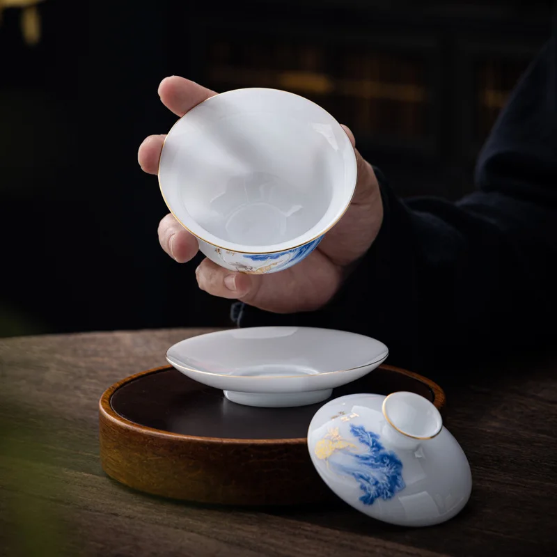 130ml Chinese Style Ceramic Covered Bowl Chinese Kung Fu Tea Bowl Cover Small Capacity Household Tea Maker Porcelanas