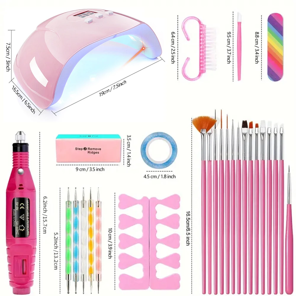 YIKOOLIN UV LED Lamp Professional Nail Tool Set With 20000RPM LElectric Drill Machine Complete Manicure Kit For Beginners 6