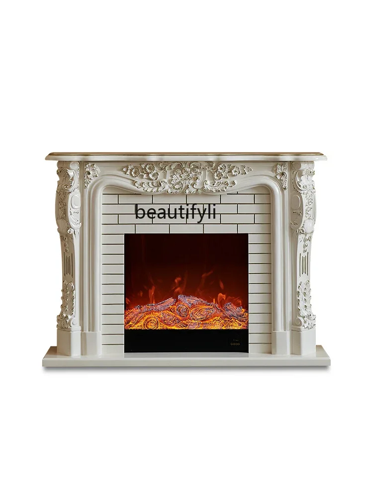 

1.3/1.5 M European Triangle Fireplace Solid Wood American Home Villa Living Room Simulation Flame Heating Curio Cabinet