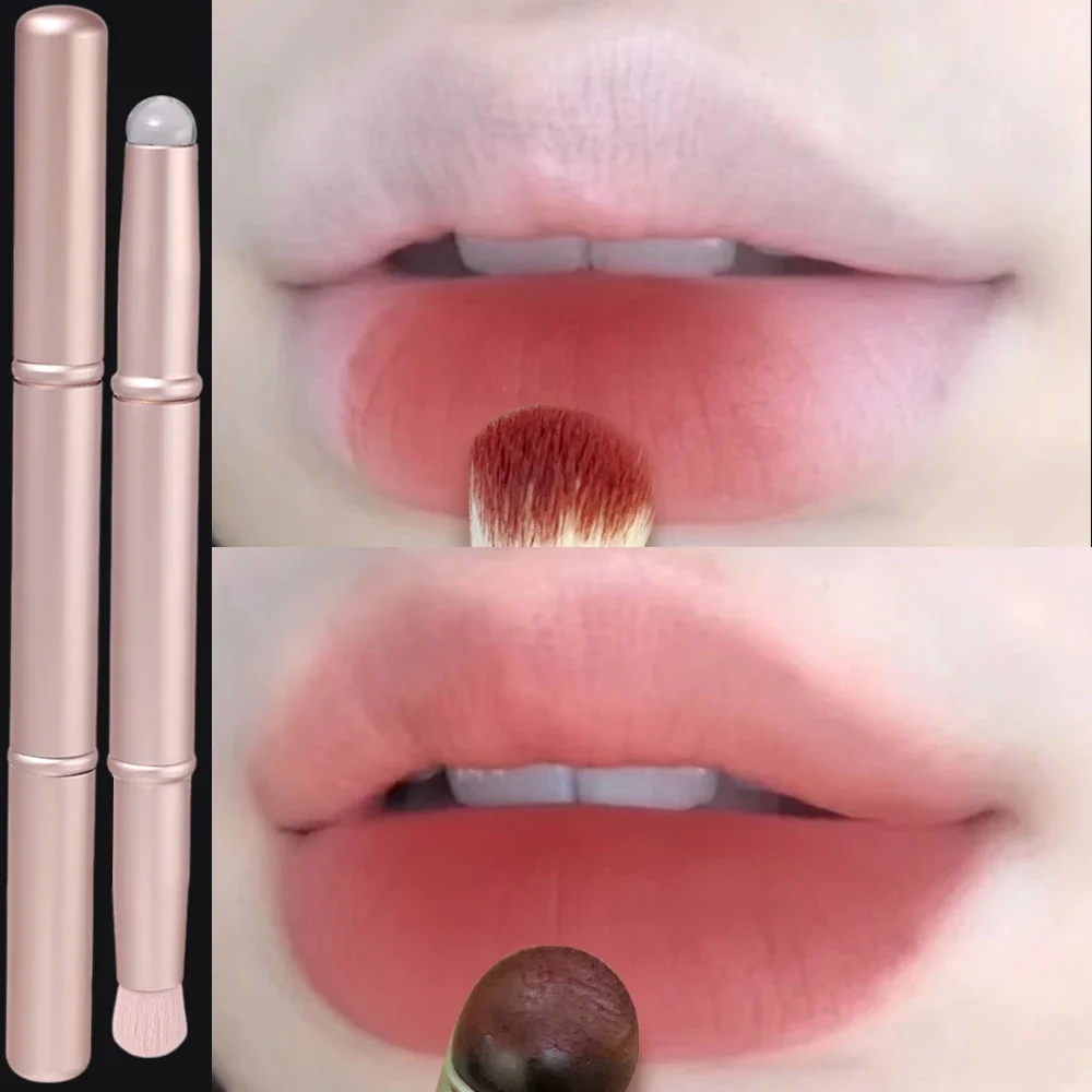 Double Head Silicone Lip Brush Cover Angled Concealer Brush Professional Fingertips Soft Lipstick Round Head Makeup Brushes Tool 2