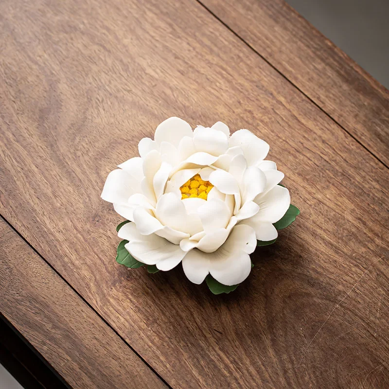 0056 Handmade Ceramic Peony Flower Ornaments Lotus Incense Burner Creative Home Hotel Living Room Tea Table Desktop Decorations
