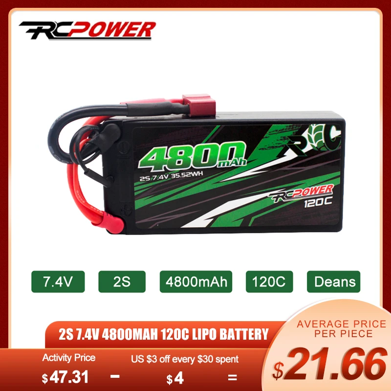 1/2 шт. литий-полимерный аккумулятор RCPOWER 2S 7 4 В 4800 мАч 120C с разъемом T-Deans жесткий