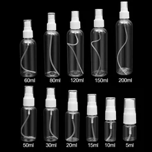 Atomizador de Perfume de plástico de varios tamaños, botella pulverizadora pequeña, botellas recargables transparentes de viaje, botella de desinfección y humedad