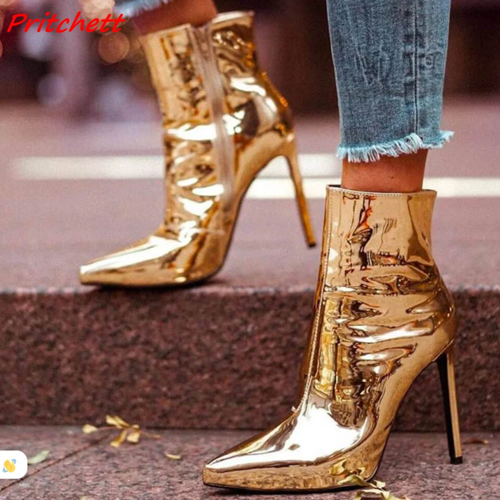 

Sexy Patent Leather Autumn Boots Pointed Toe Mid Calf High Stiletto Heels Spring Casual Party Fashion Boots for Women Large Size
