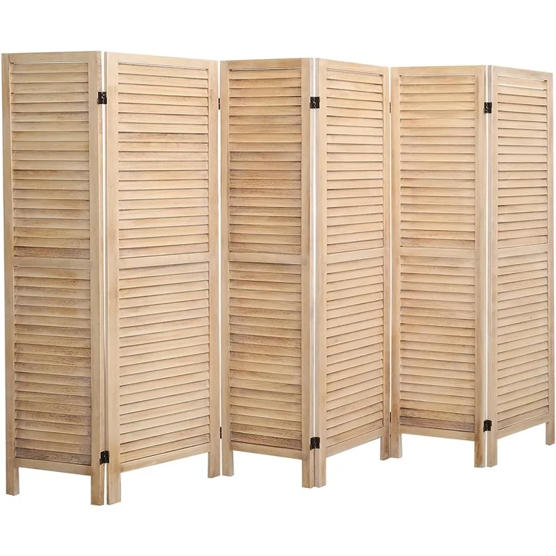 

6 Panel Wood Room Divider, Folding Room Divider Privacy Screen 5.6Ft Tall, Freestanding Louvered Divider Screen for Home