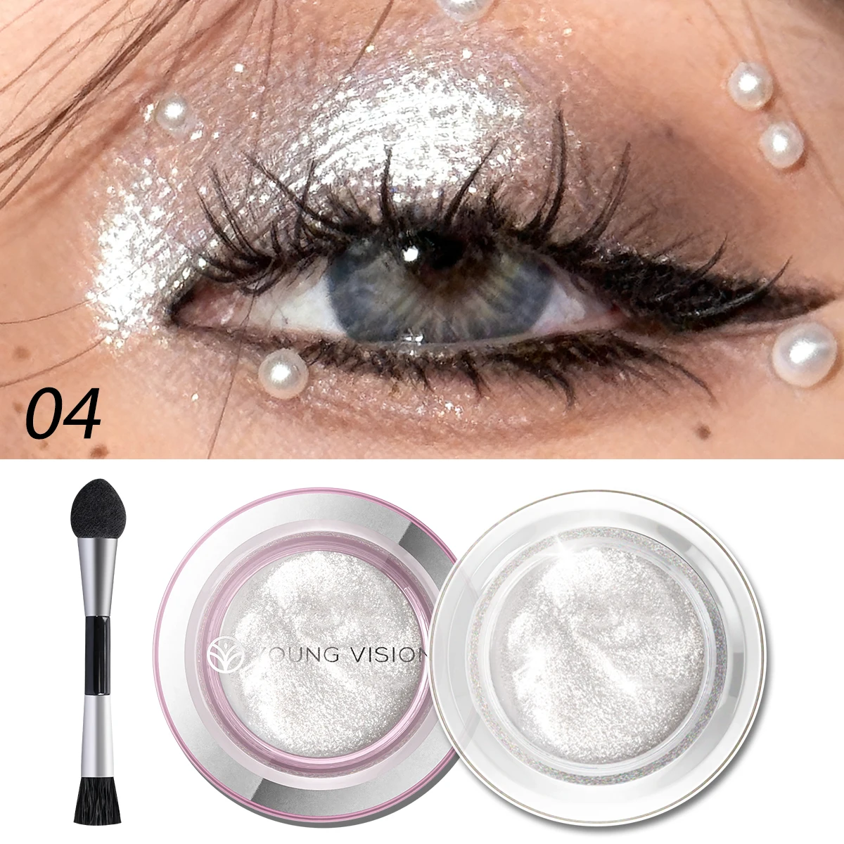 1pcs highlighter liquid eye shadow, waterproof, non-greasy, long-lasting highlight & smoky eye shadow with makeup brush