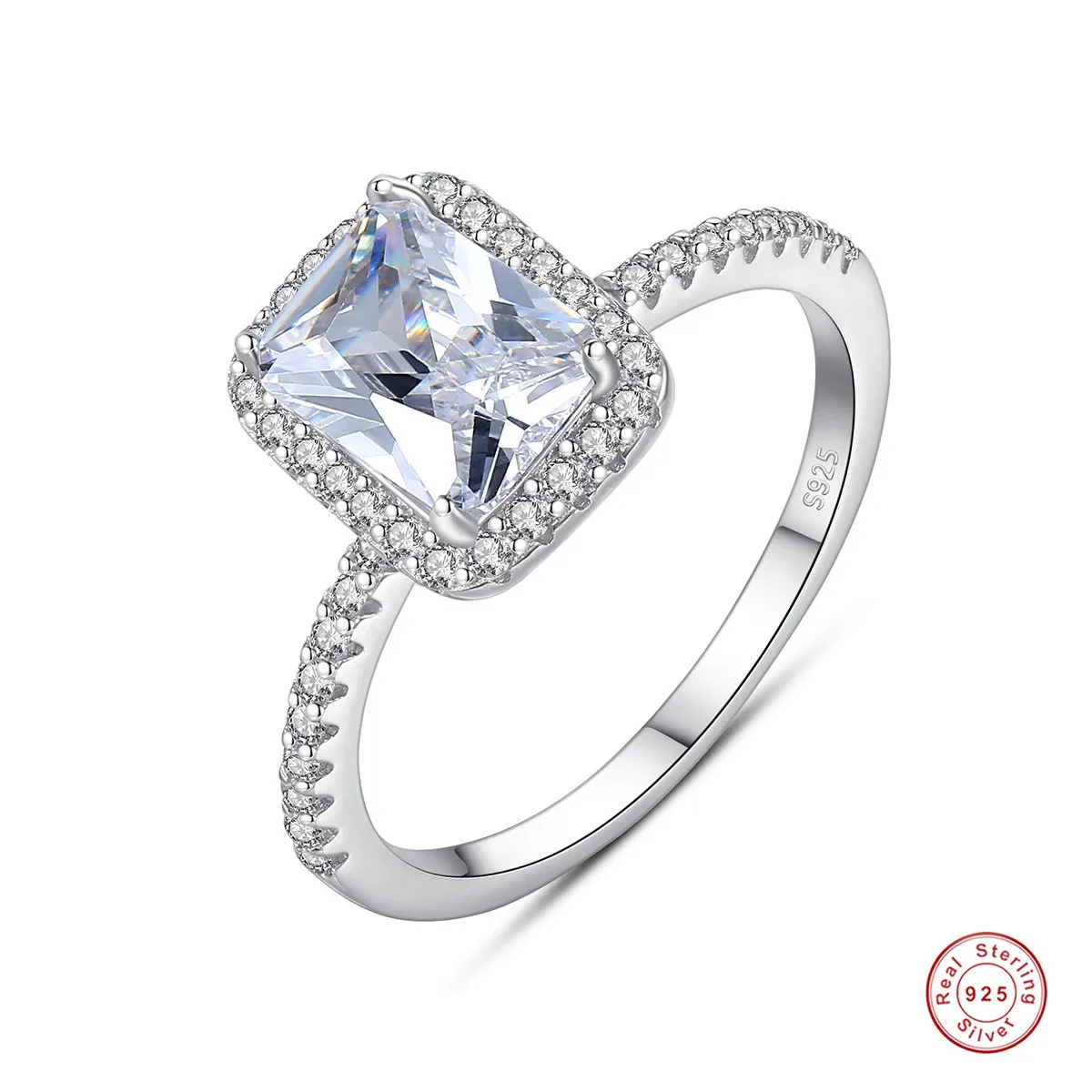 

925 Silver Ring Square Zircon Ring Women's Engagement Wedding Jewelry