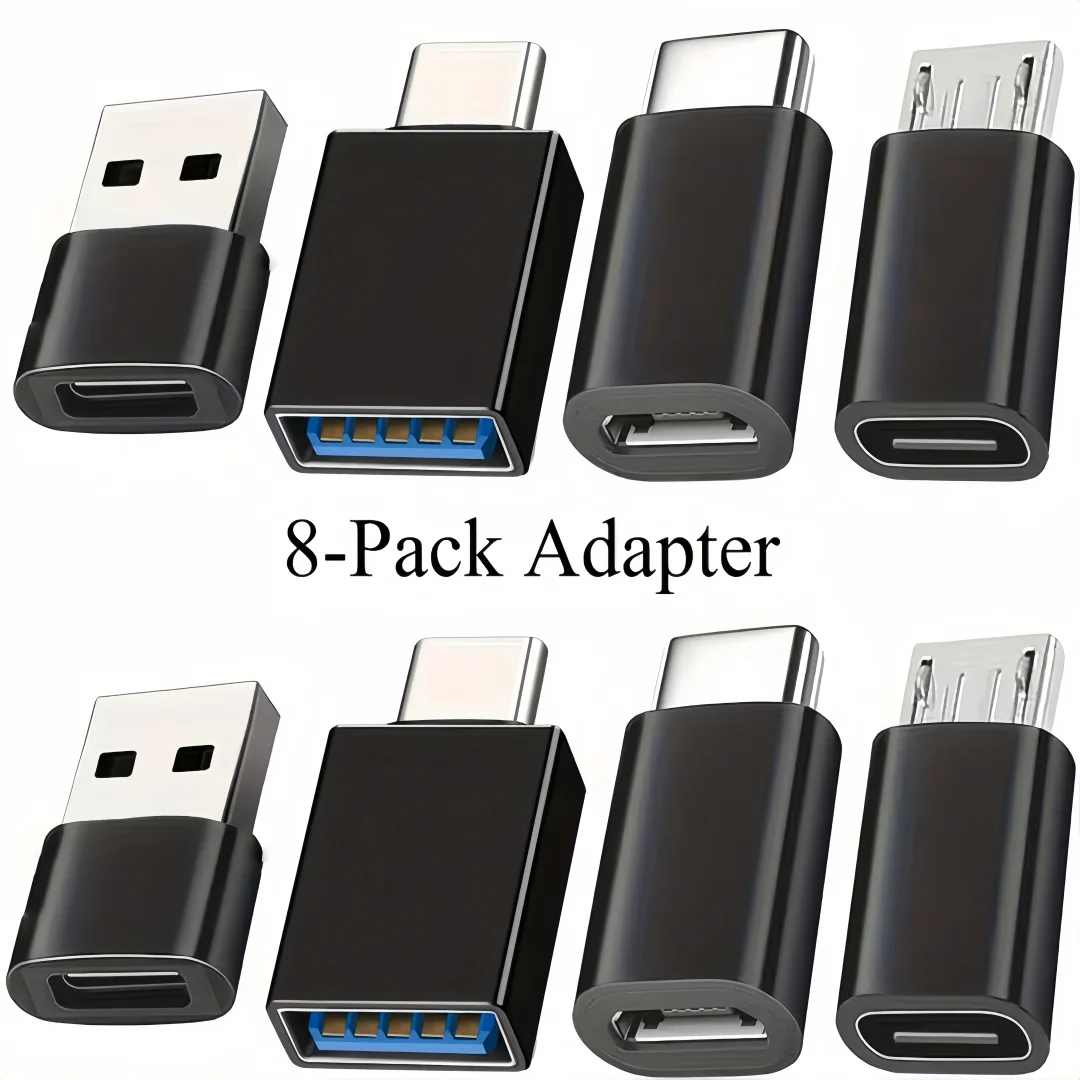 Set of 8 USB 3.0 to USB-C Adapters – Type C Male/Female OTG Converter for Laptops, Vehicles, Phones, And Pcs (Comes with Micro