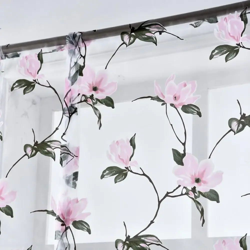 Sheer Curtains Window Curtains Decor Curtains Floral Design Kitchen Curtains Short Roman Blinds Door Tulle Valance NAPEARL
