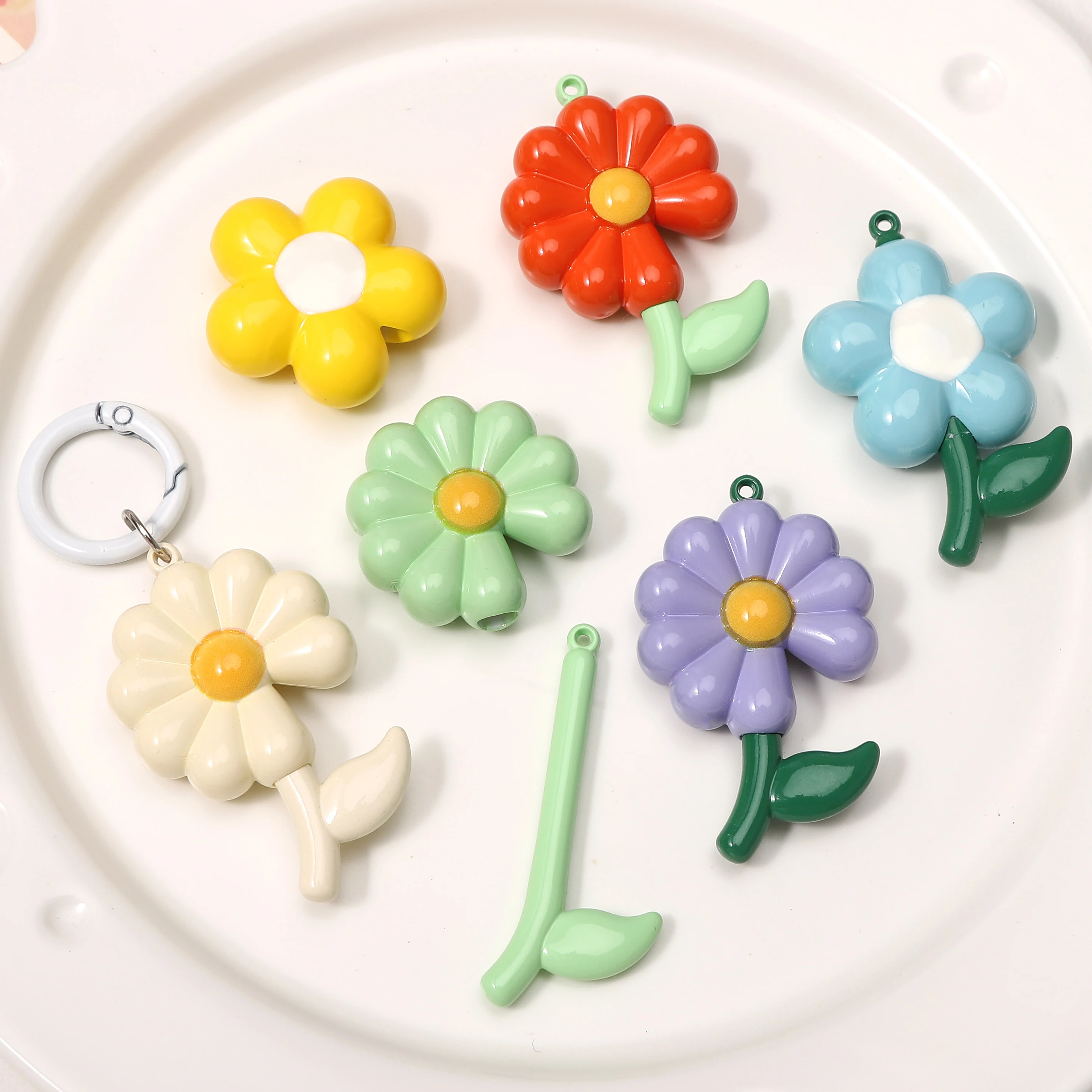 1pc 33.5x32mm 5mm 구멍 아크릴 도파민 꽃 구슬 DIY 쥬얼리 만들기 용품 키 체인 참 액세서리 발견품 공예품