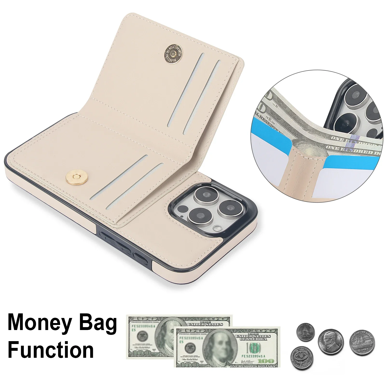 Leather RFID Card Holder Wallet with Ring Stand and Pocket Cover