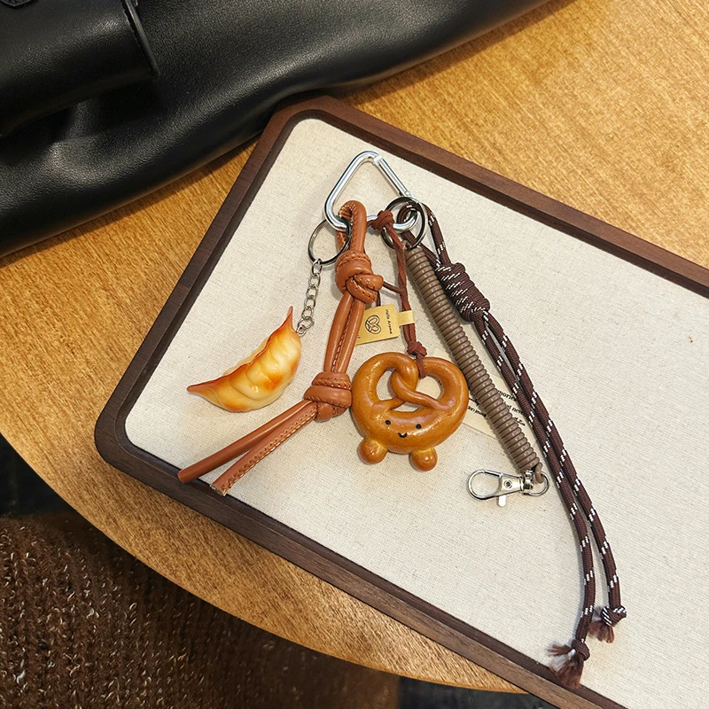 Alkali Water Bread Bagel Keychain Cute Smiling Face Bread Woven Rope Pendant Bag Key Car Accessory Handmade Trendy Keyring Gift
