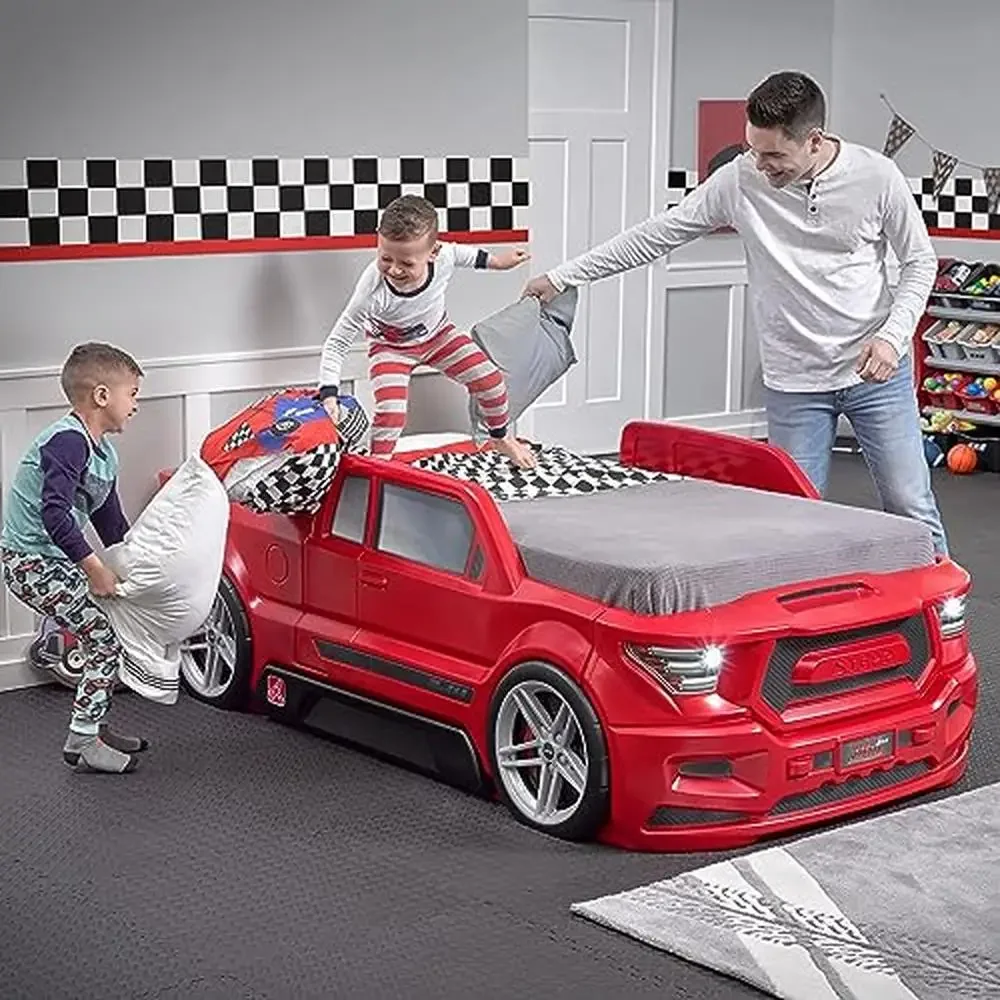 Turbocharged Twin Size Truck Car Bed Boys and Girls Realistic Detail with Working Headlights Built-In Storage Drawer Race Car 6