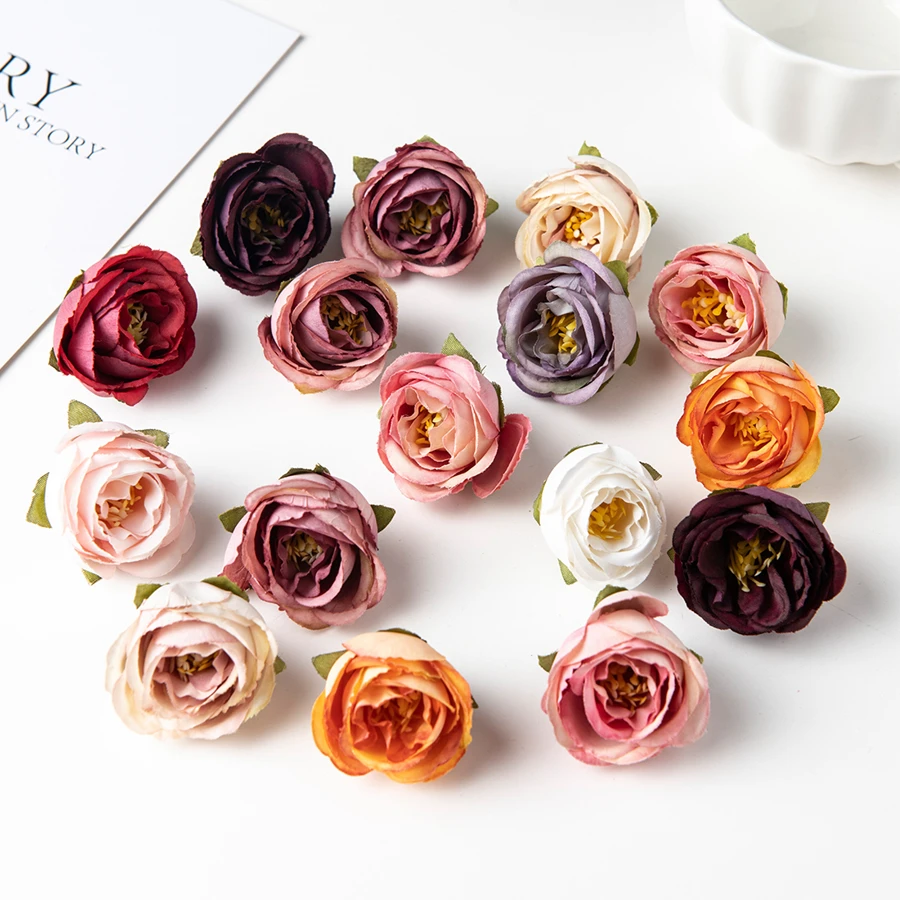 

10Pcs Artificial Flowers for Wedding Decoration Home Room Decor Christmas Craft Wreath Diy Scrapbooking Candy Box Fake Silk Rose
