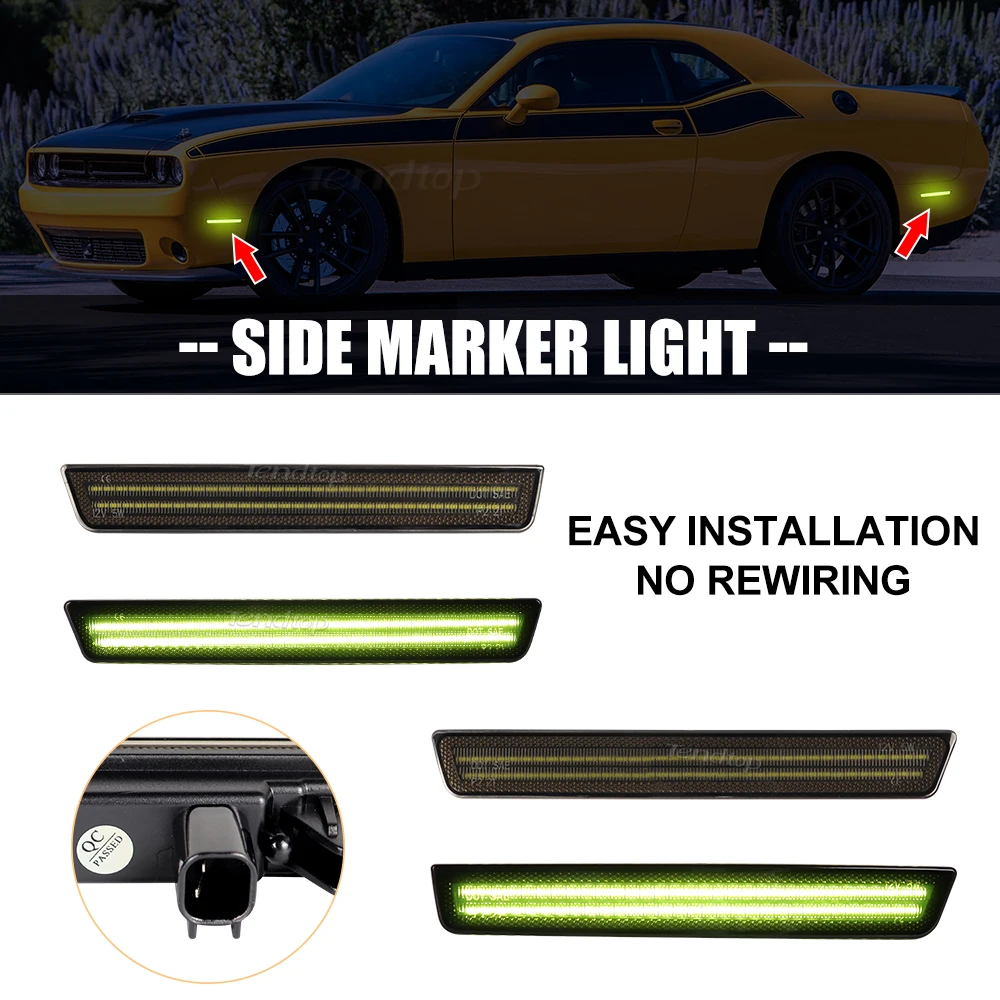 

For Dodge Challenger 2015 2016 2017 2018 2019 2020 2021 2022 2023 Smoked Lens LED Car Front Rear Bumper Side Marker Light