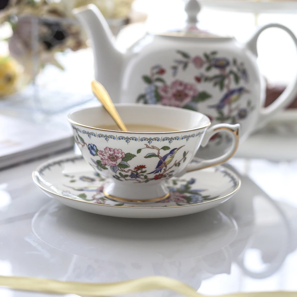 

British Canary Tableware Tea Cup Saucer Set Teapot Dessert Stand Plate Noodle Bowl Salad Plates Household Dinnerware Set