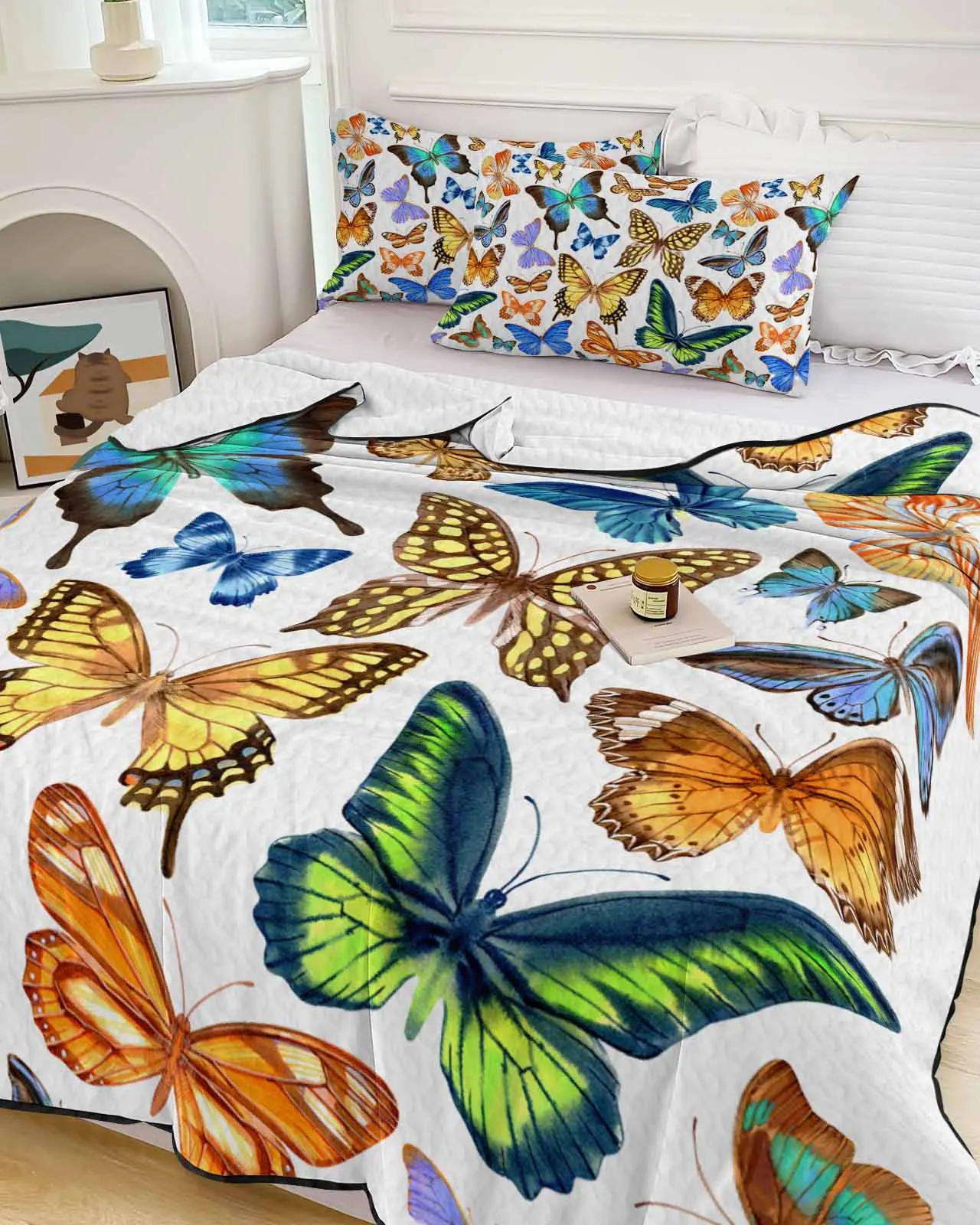 

Мягкое летнее одеяло в стиле ретро, мягкое одеяло с текстурой бабочки, акварель, охлаждение, легкое летнее одеяло