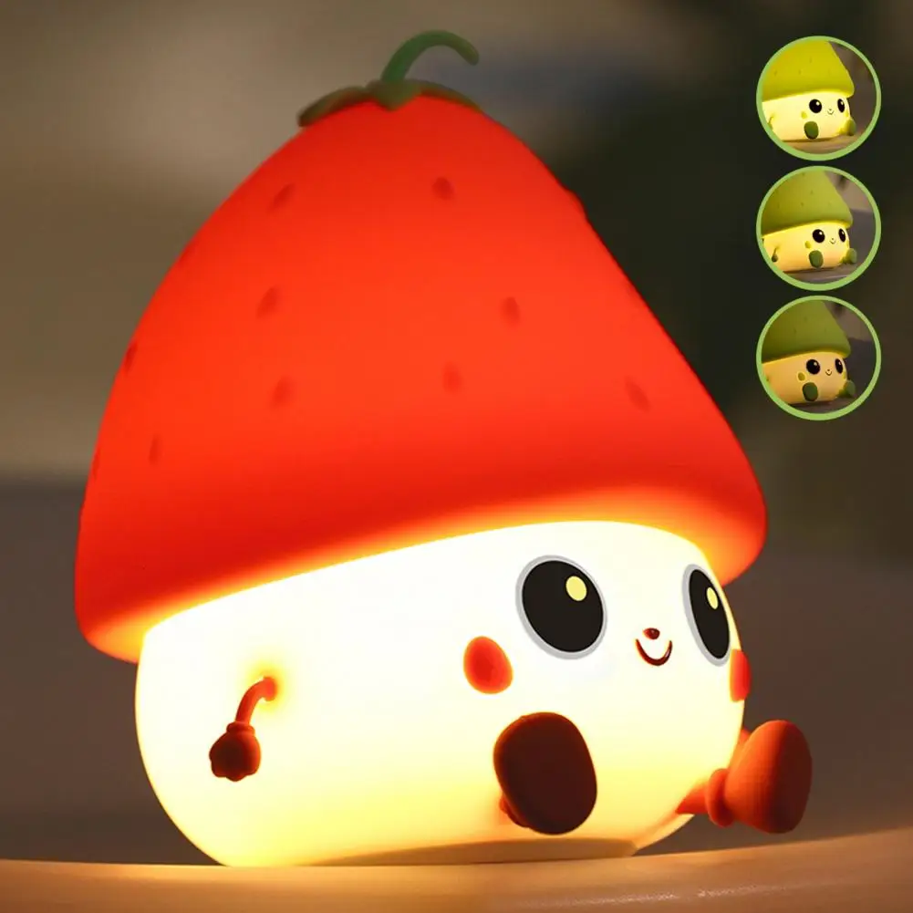 

Ночник с клубничным дизайном, аккумуляторная Клубничная Ночная лампа с регулируемой яркостью и сенсорным управлением, силиконовая детская кроватка с мультяшным рисунком