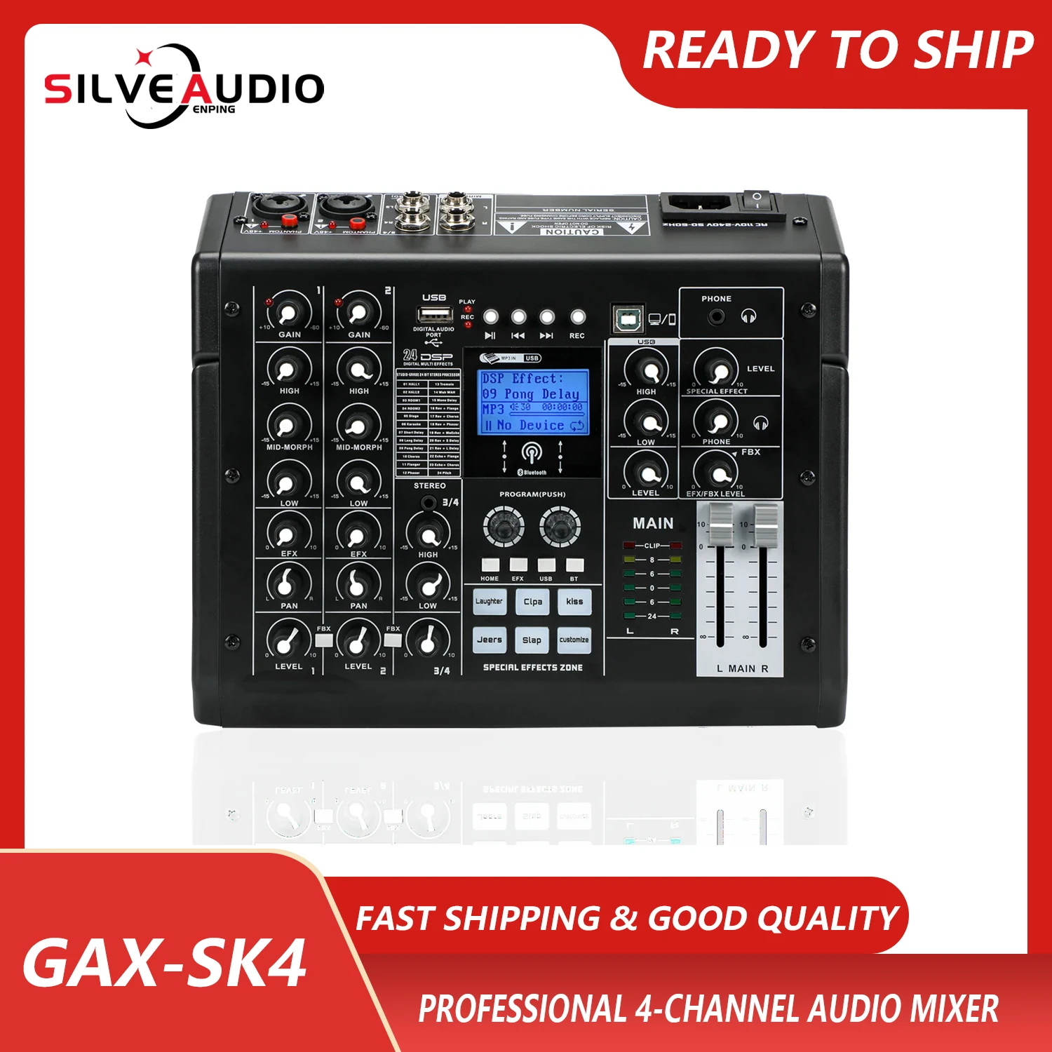 GAX-SK4 프로페셔널 4채널 오디오 믹서 USB/블루투스 입력 지원 팟캐스트 및 스트리밍용