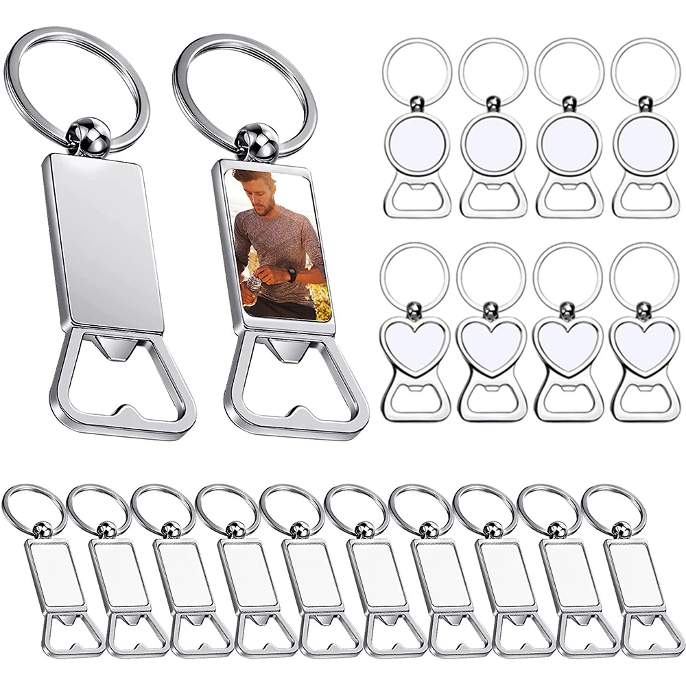 

30/15/5Pcs Sublimation Metal Blank Keychains Bottle Opener Key Ring Heat Transfer Sublimation Key Rings Customized Photo