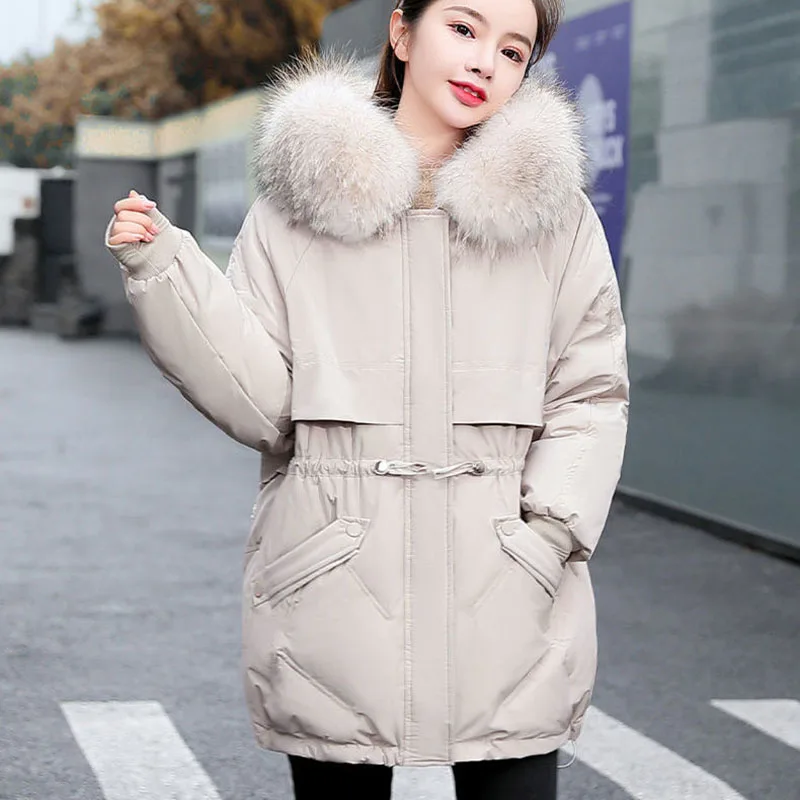 

2023 New Autumn Winter Women Fashion Cotton Coat Hooded Wool Collar Bat Sleeve Cotton Clothes Casual Loose Thicken Warm Parkas