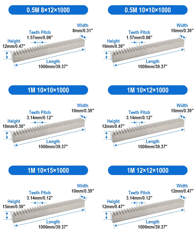 1 Satz 304 Edelstahl Zahnstangen schiene Stirnrad gerade Zahnstange 1 Modul 20 Zähne Loch 6-10mm Ritzel CNC-Teile können angepasst werden – Detail 5
