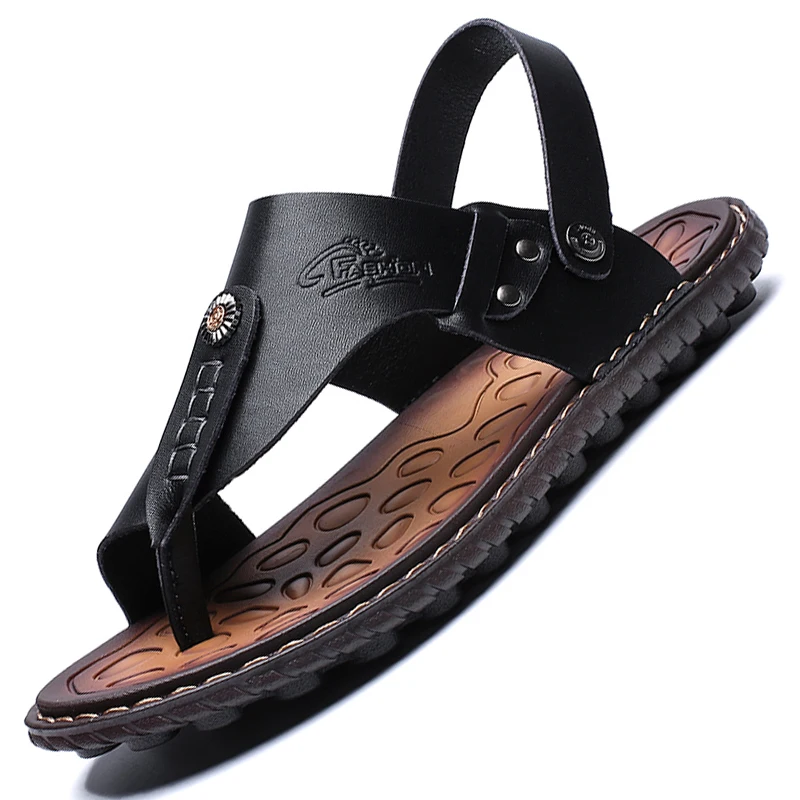 Summer Men's Leather Sandals Slippers Luxury Handmade Shoes Moccasins Beach Sneakers leather sandals summer sandals mens shoes