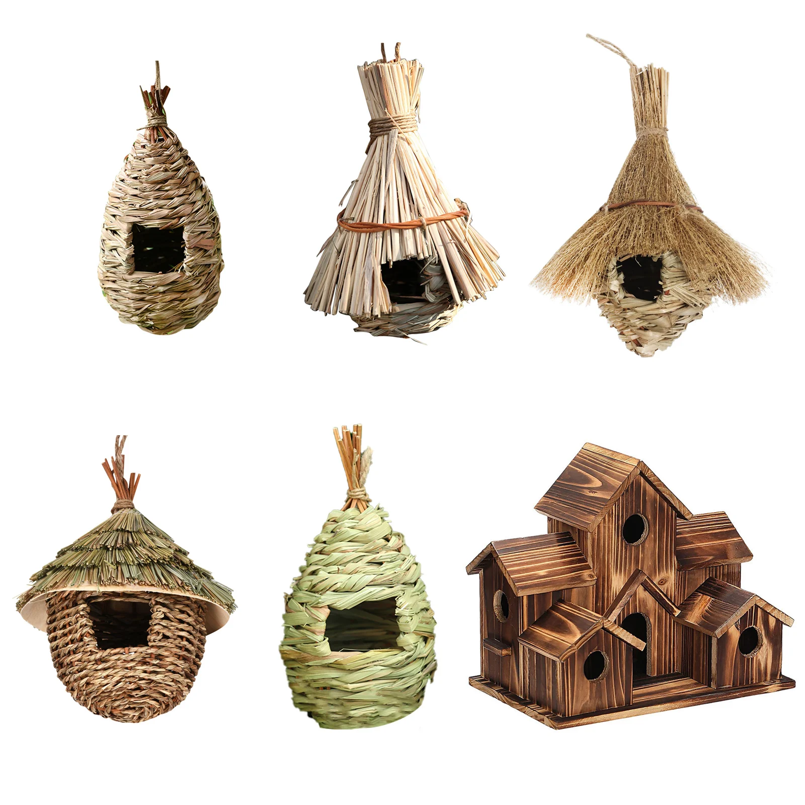 Handwoven Straw Bird Nest Parrot Hatching Breeding Grass Cave Garden Supply Grass Birds House Humming Bird Nest for Lawn Home bird house bird nest