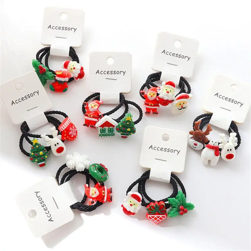 3Pcs Christma Hair Bands Elastic Scrunchie Ponytail rubber band Hair Accessories Girls cartoon Cute Headwear Christmas Gift