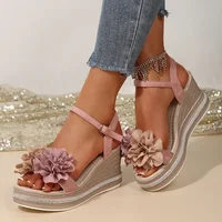 Vintage Flowers Wedge Heel Sandals Women Summer Beach Non Slip Platform Sandals Woman Ankle Srtrap Thick Bottom Sandalias Mujer - Image 2