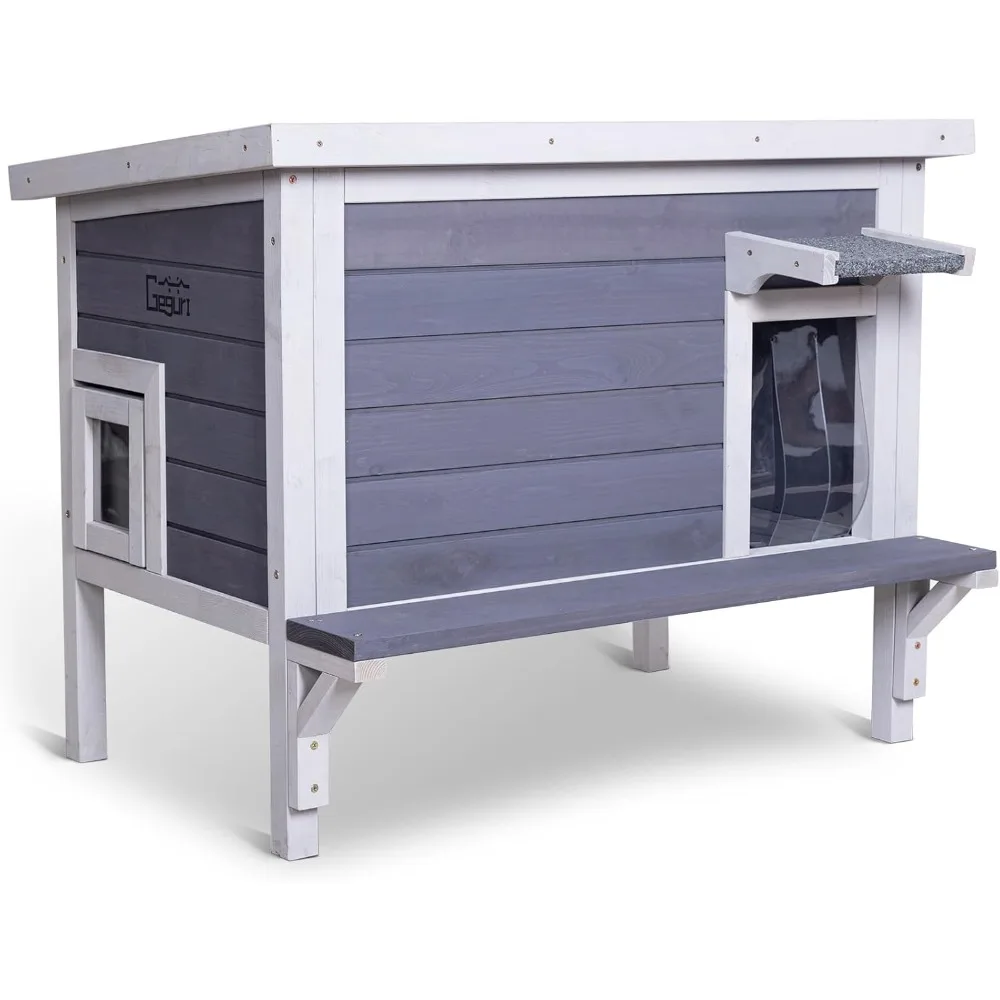 Insulated Cat House Outdoor Weatherproof Feral Cat Shelter for Winter Large Wooden Enclosure with Escape Door