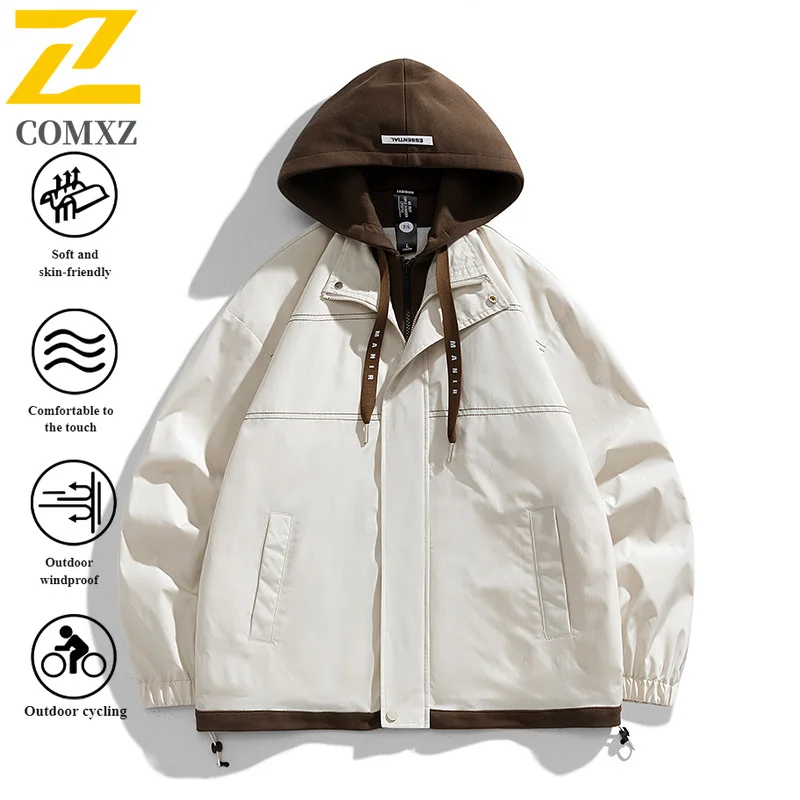 EiAO Jacket Men's Hong Kong Style Hooded  Waterproof Windproof Casual Coat Unisex Outdoor Wear for Hiking Camping Fishing 2025