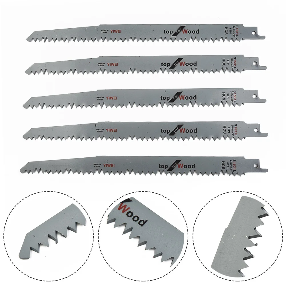 Scie alternative S1531L en acier à haute teneur en carbone, scie sauteuse, métal, plastique, bois, coupe, outils électriques, 240mm, 5 pièces