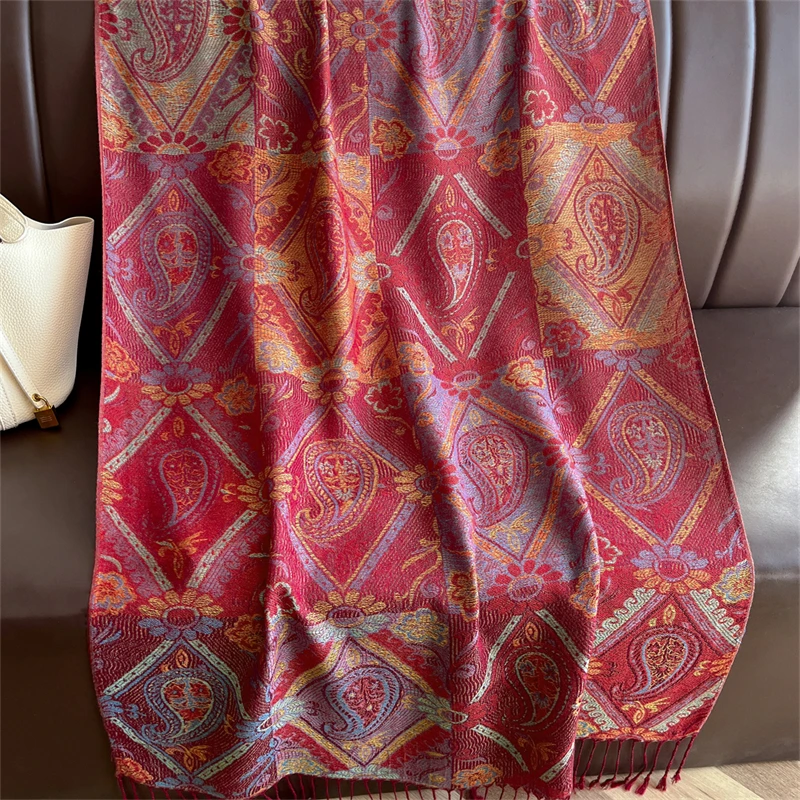 Luxury Brand Autumn Cashmere Pashmina Shawl for Women Wrap Warm Winter Jacquard Scarves Design Print Lady Foulard Stoles Scarf