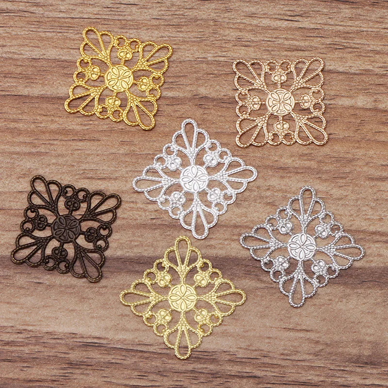 

100 PCS 25 mm Metal Copper Filigree Craft Square Flowers Ornaments Handmade DIY Jewelry Accessories