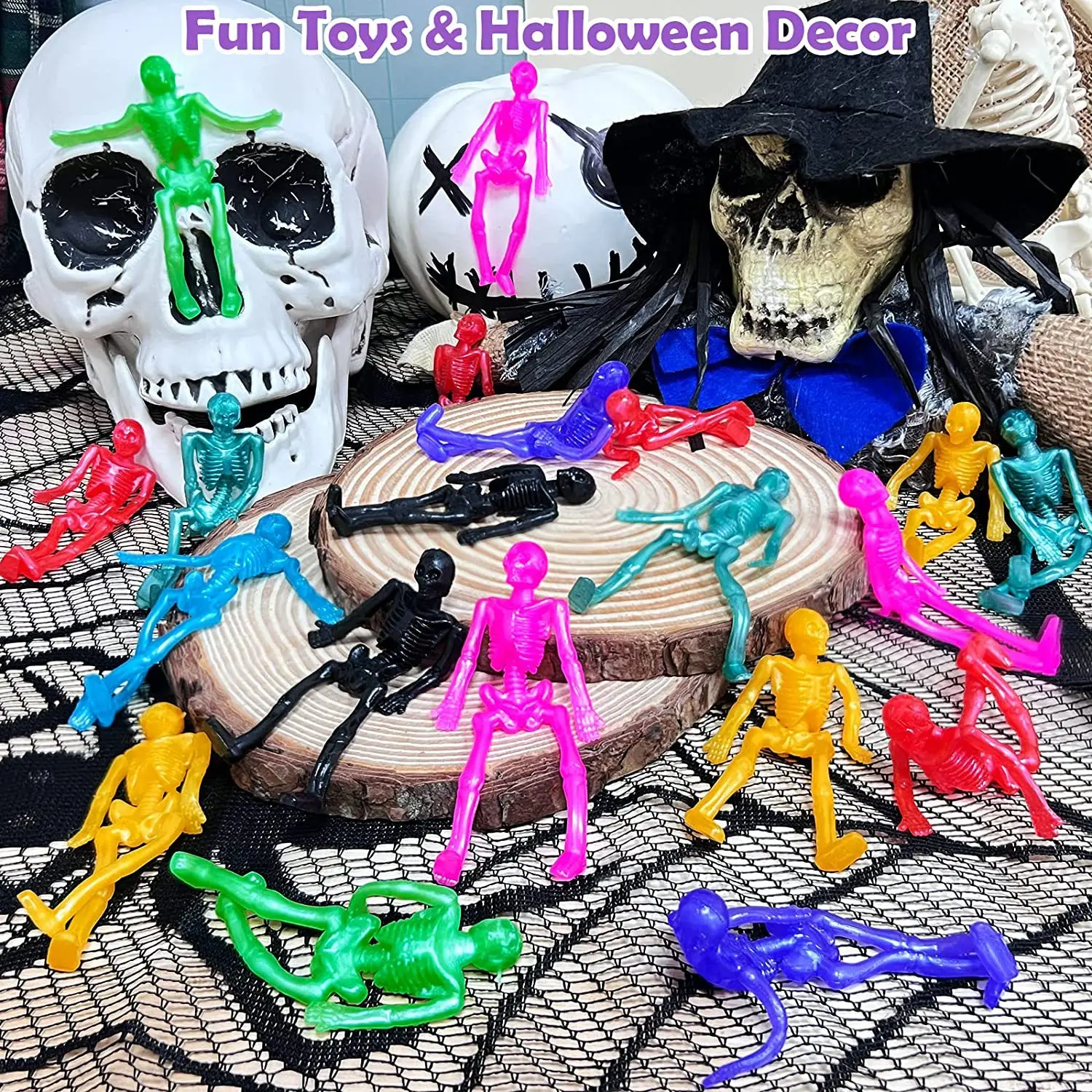 10pcs Stretchy Skeleton Sticky Toys Assorted Color Stretchy Skull Squishy Toys For Kids Party Favor Happy Halloween Gift