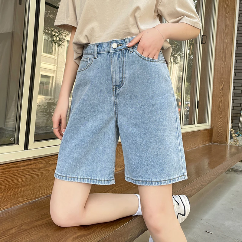 High Waisted Vintage Blue Wide Leg Denim Loose Short for Women Y2k fashion 2023 Casual Straight Female Summer Jeans Shorts Black