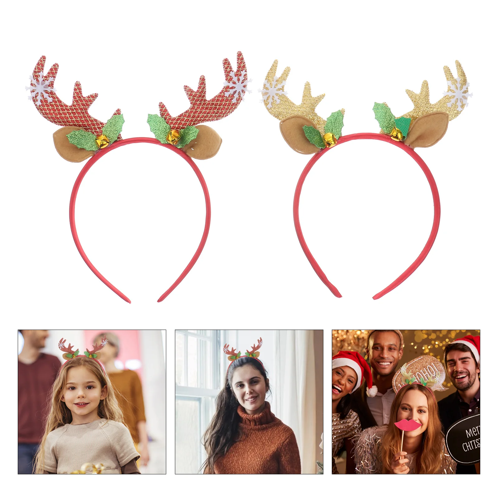 

2pcs Antler Headband Christmas Antler Reindeer Hairbands Xmas Party Headdress Photo Props for