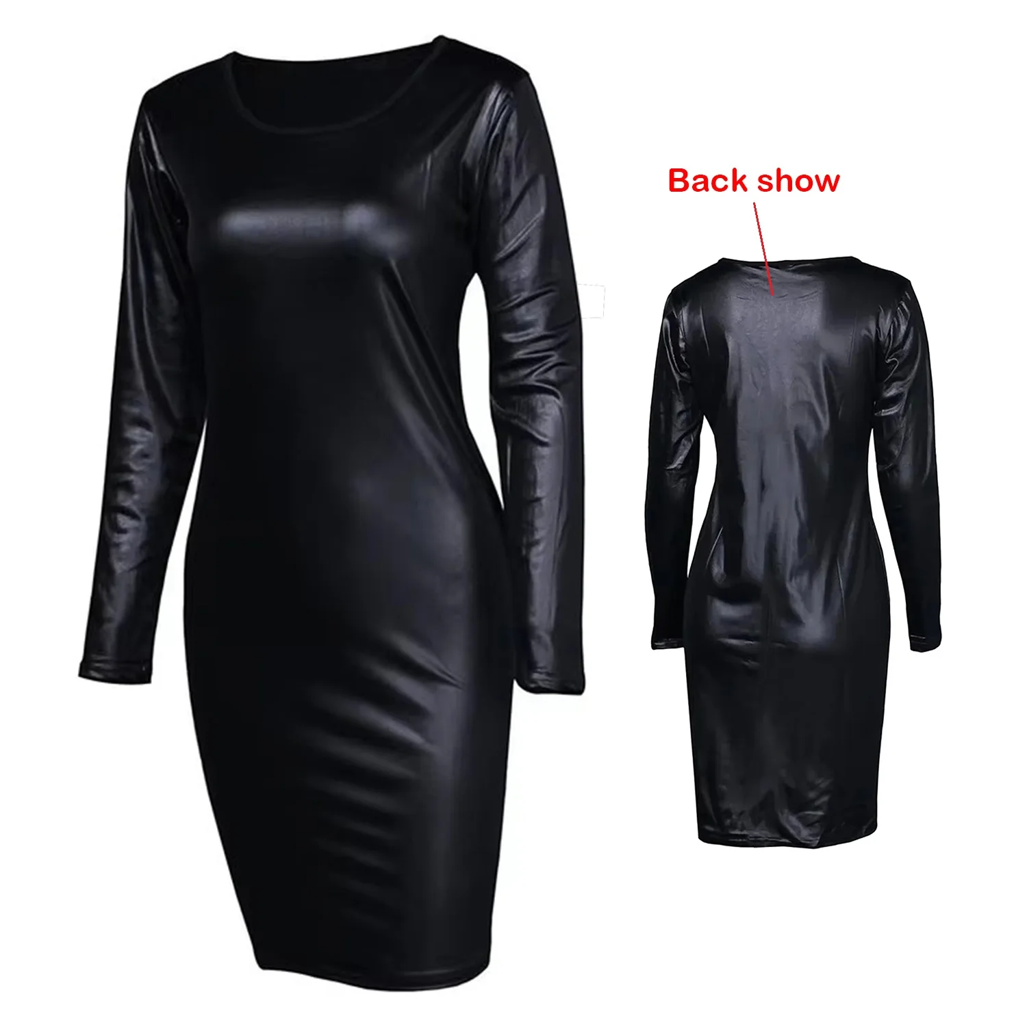 Nep lederen jurk dames elegante imitatieleer afslankjurk F0435