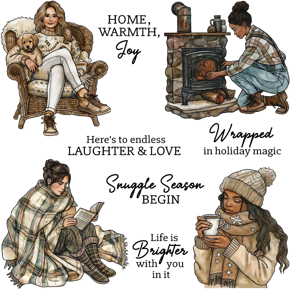 Mangocraft Women In Warm House Winter Season Clear Stamps DIY Scrapbooking Supplies Silicone Stamp For Card Making Albums Decor