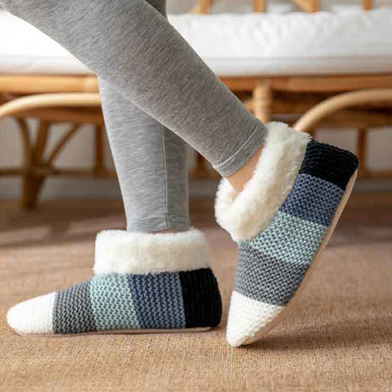 Home Slipper Womens Winter Warm Fuzzy Furry Contton Plush Anti Skid Grip Sole Indoor Female Fluffy House Shoes Ladies 2024 New